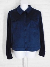 CHARLIE B Faux Suede Cropped Jacket Cable Knit Sleeves Navy NWT XXLarge - $133.64