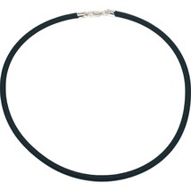 Black Rubber Cord Necklace 4mm 16&quot; 925 Silver Clasp - £8.30 GBP