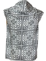 Loft XS Black &amp; White Geometric Floral Cap Sleeve Mock Turtleneck Top Ca... - $12.86