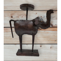 Pier 1 Metal Elephant Candle Holder Primitive Pillar Rustic Hand Made 12&quot; Tall - £13.58 GBP
