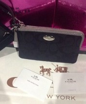 Coach Authentic Black/Silver Signature C Corner Zip Wristlet W Gift Box NWT - £31.60 GBP