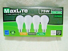 4 MAX-LITE &quot;A New Wave Of Light&quot; 2700K-Dimmable 75 Watt LED Replacement Uses 10W - £15.69 GBP