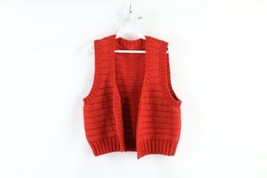 Vintage 50s 60s Rockabilly Womens Small Hand Knit Open Front Sweater Vest Orange - £39.52 GBP