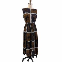 1950s VTG Cotton  Summer Sleeveless Dress Black/Brown Griffins Print Sz S - $65.93