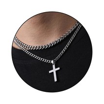 Layered Stainless Steel Cross Necklace for Men Boys, - £46.24 GBP