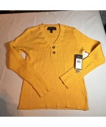 NWT Lauren Jean Company Yellow Ribbed Long Sleeve Sweater Gold Button Si... - $38.69