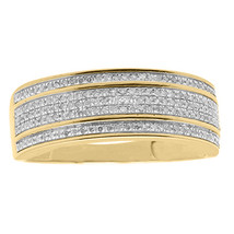 10K Oro Amarillo Hombre Pavé Diamante Redondo Aniversario Boda Banda Ring 1 / - £519.04 GBP