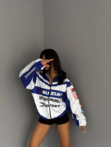 Y2K Racing Jacket SUZUKI GSX-R 1000, Unisex, oversize, White &amp; Blue - $55.20