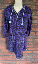 Purple Leopard Print Pajamas Small Hooded Long Sleeve Front Pocket Soft Animal - £4.48 GBP