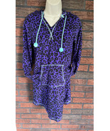 Purple Leopard Print Pajamas Small Hooded Long Sleeve Front Pocket Soft ... - £4.45 GBP