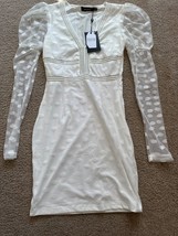 NaaNaa Women&#39;s Premium L/S Sheer Polk Dot Mini Dress White Size UK 10 (US 6) NWT - $28.04