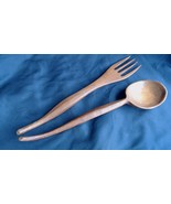 Vintage Hand Crafted Wooden Fork (13 inch) &amp; Spoon (12 inch) Set - €12,38 EUR