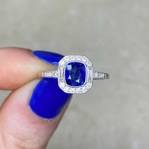 1.50Ct Cushion Blue Sapphire Simulated Diamond Women Vintage Engagement Ring - £38.58 GBP