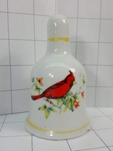 Vintage Red Cardinal Bird Porcelain White Ceramic Bell With Flowers  #232 - £4.81 GBP