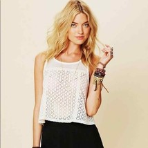 Free People ivory Floral Crocheted Swing Tank - £19.27 GBP