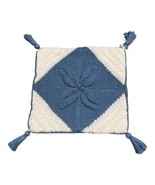 Crochet Handmade Blue Flower Throw Pillow Cover Boho Tassels Granny Core... - $416.58 MXN