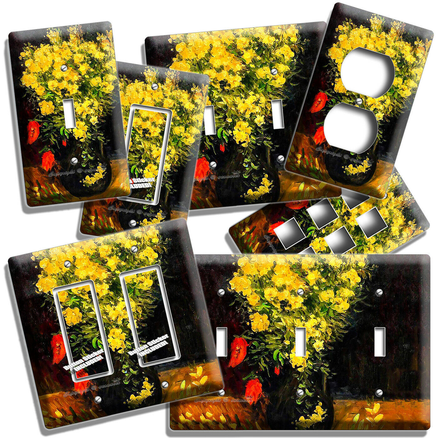 VINCENT VAN GOGH RED POPPIES YELLOW FLOWERS VASE LIGHT SWITCH OUTLET PLATE DECOR