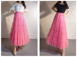 Hot Pink Tiered Tulle Maxi Skirt Women Plus Size Floral Holiday Tulle Skirt image 6