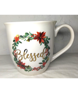 Holiday Blessed Poinsettia Berries Christmas 20.29 Fl Oz Ceramic Mug - $11.87