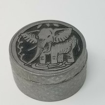Box Elephant Sulitan Round Handmade Engraved Top Small Pewter Vintage  - $15.15