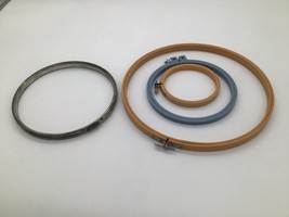 Lot of 4  embroidery rings wood plastic metal - $14.85