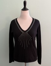 Michael Kors Sweater Size Large Black Rhinestone Detail V Neck Pullover ... - £26.83 GBP