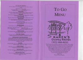 Karen&#39;s Country Kitchen Menu Louisville Colorado National Historic Register  - $17.82