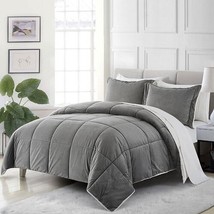 Queen Plush Microfiber Reversible Comforter Set in Grey - $3,883.59 MXN