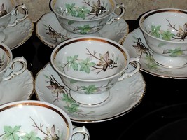 Walbrzych Autumn Leaves Poland China 14pc Tea Set Cups &amp; Saucers Filigree Edge - £59.93 GBP