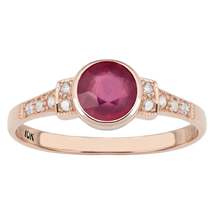 10k Rose Gold Vintage Style Genuine Round Ruby and Diamond Ring - £148.39 GBP