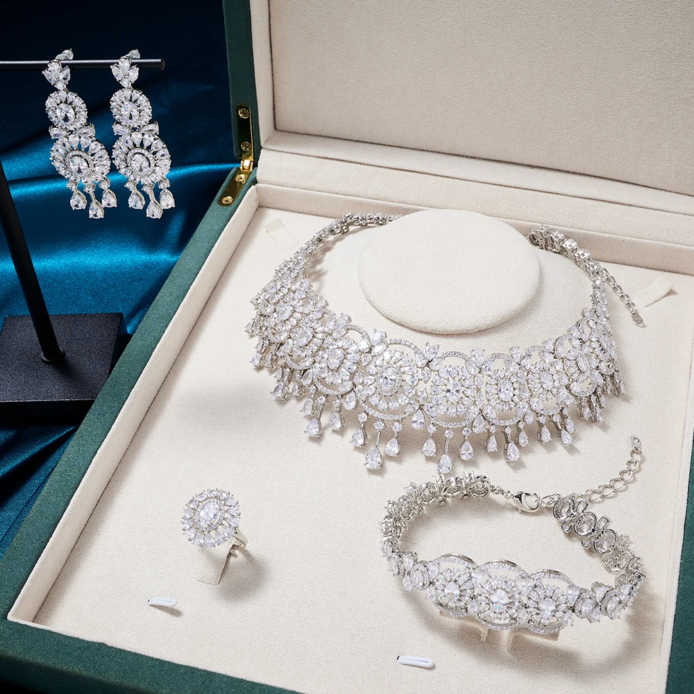 Luxury Choker Necklace Set for Women Cubic Zirconia Bridal Jewelry Sets ... - $250.65