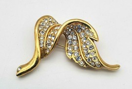 Vintage Brooch Pendant Clear Rhinestone Goldtone Pin Jewelry Unique Shape - £5.04 GBP