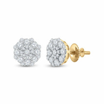 14kt Yellow Gold Womens Round Diamond Octagon Cluster Earrings 7/8 Cttw - £793.49 GBP