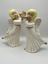 Vintage Atlantic Mold Ceramic Angels w Flute &amp; Harp 12&quot; H - Mint Condition - £36.40 GBP