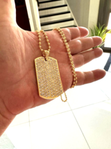 14K Gold Plated Iced CZ Bling Dog Tag Pendant with 30" Ball Chain Necklace NEW - $11.87