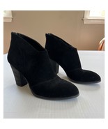 Ann Taylor Sz 7.5 Black Suede Leather Booties Black Heel Boots Back Zip ... - $17.81