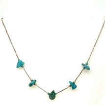 Vintage Sterling Liquid Silver Beaded Station Chunky Turquoise Stone Necklace 14 - £31.16 GBP