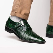 Rovigo Genuine Caiman Crocodile Monk Strap Forest Green image 10