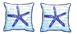Pair of Betsy Drake Blue Starfish Large Indoor Outdoor Pillows 18 Inch X 18 Inch - £71.21 GBP
