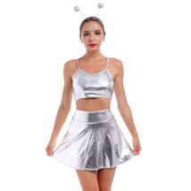 Alien Costume Women Metallic Crop Top Skirt Headband Silver Size 2XL - €6,71 EUR Alien Costume Women Metallic Crop Top Skirt Headband Silver Size 2XL - €6,71 EUR