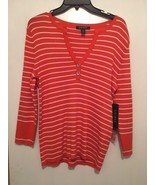 NWT LAUREN RALPH LAUREN Women&#39;s LARGE Orange &amp; White Rib Stitch Sweater ... - €10,34 EUR