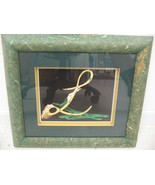 FRAMED MATTED ART PRINT 15.5 x 14 Woman on Gold L with Emeralds Green Dress - €26,23 EUR