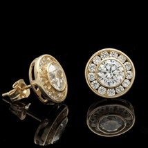 2Ct Halo Round Cut Moissanite Bezel Stud Earrings 14K Yellow Gold Plated - £95.23 GBP