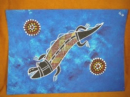 AUS-15 Crocodile blue Australian Native Aboriginal PAINTING Artwork T Morgan - £54.53 GBP