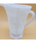 Vintage White Milk Glass Pitcher Embossed Pedestal Footed Grapes Vines O... - £8.70 GBP