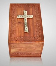 Large/Adult 200 Cubic Inch Rosewood Brass Cross  Funeral Cremation Urn - $144.99