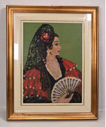 11” X 14” Vintage Needlepoint Frame Apron Spanish Lady with A Fan Girl C... - £77.53 GBP