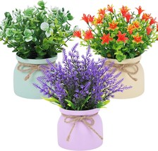 Fake Potted Plants 3 Pack Artificial Potted Flowers Small Plants Faux Lavender E - £25.04 GBP
