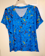 Sampeel Woman&#39;s Blue with Print Short Sleeve V-Neck Top - Size: L - £10.05 GBP
