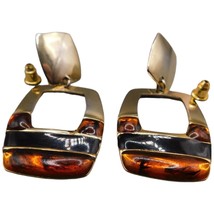 Vintage Women Earrings Studs Acrylic Gold Tone Metal Dangle Drop Fashion - $8.17